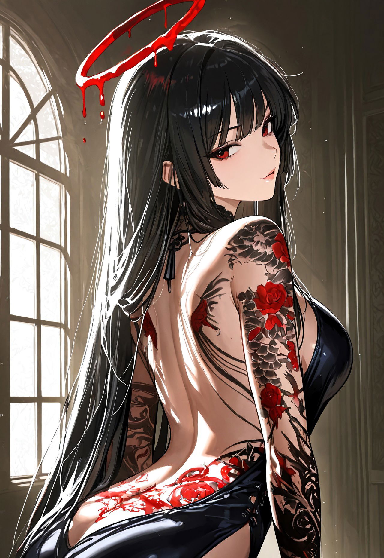 POV sem costas - TATUAGEM DE HALO VERMELHO [Gerado por IA] - Galeria Hentai