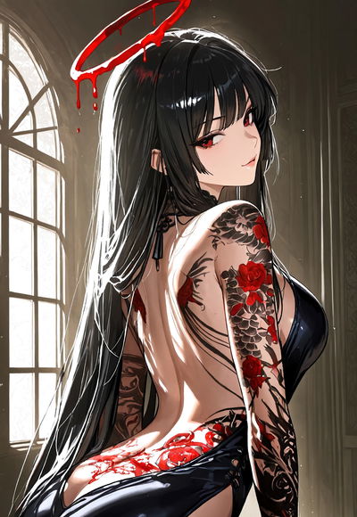 BACKLESS POV - RED HALO TATTOO [AI Generated] - Хентай галерея
