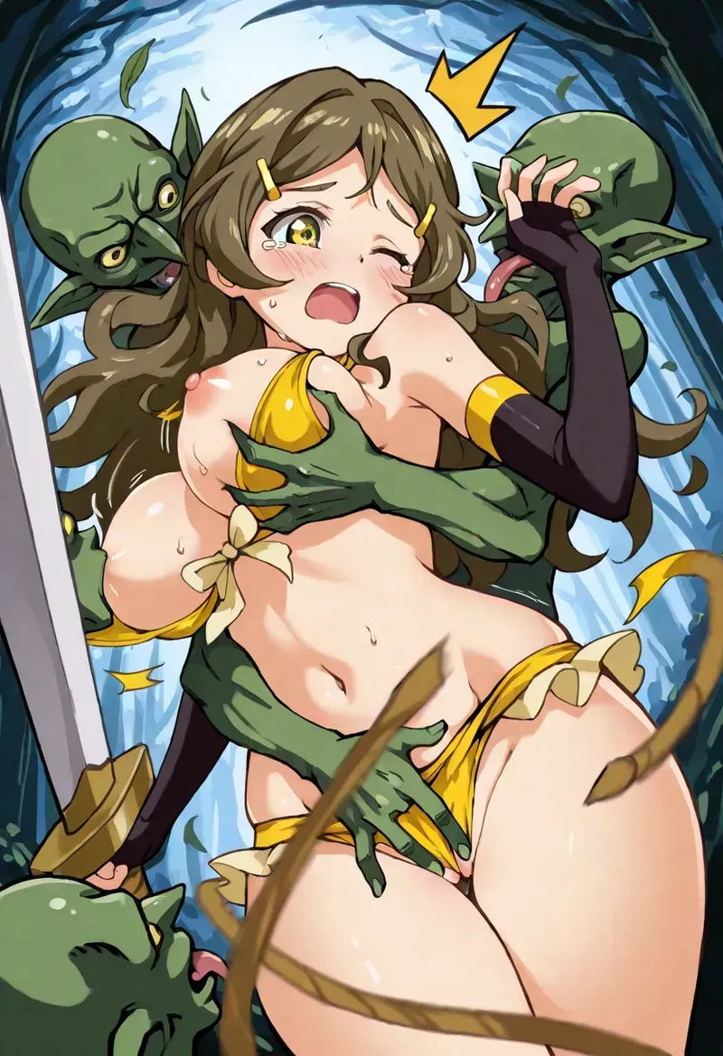 Guerreiro Himawari contra goblins (gerado por IA) - Galeria Hentai
