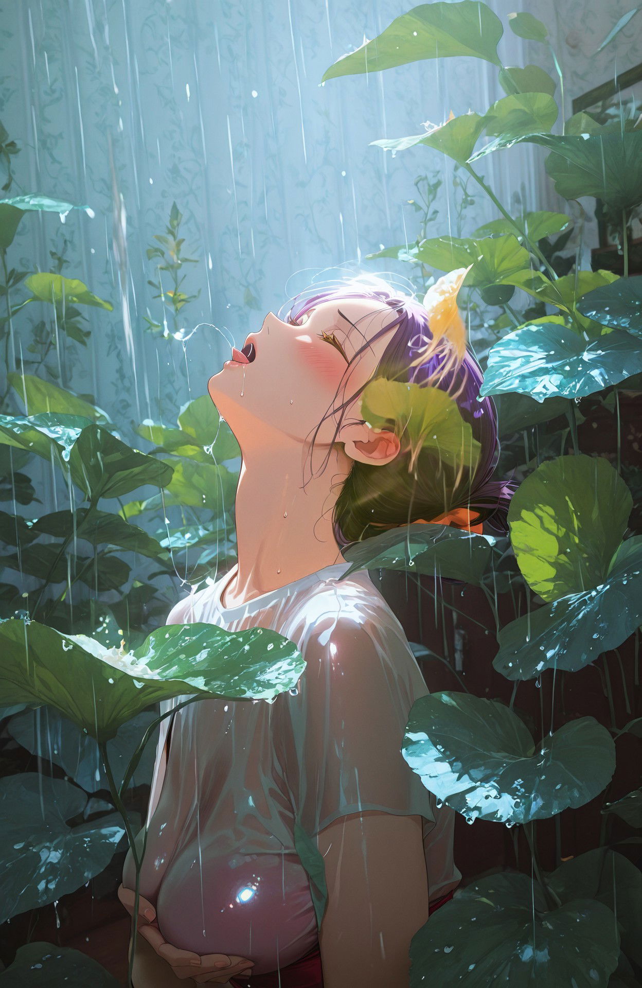 Camiseta empapada por la lluvia, juerga en el bosque - Soojung saluda con la mano, mirada con el pelo mojado (De débil a némesis) - Galería Hentai - Image 1