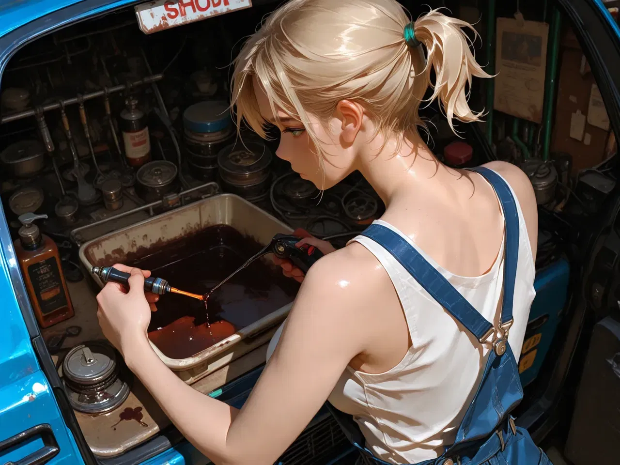 (TrashGer) Blonde Garage MMF Threesome groupsex - Hentai Gallery - Image 1