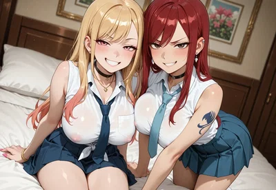 (SnowBullSara) Erza Scarlet x Marin Kitagawa - Galería Hentai