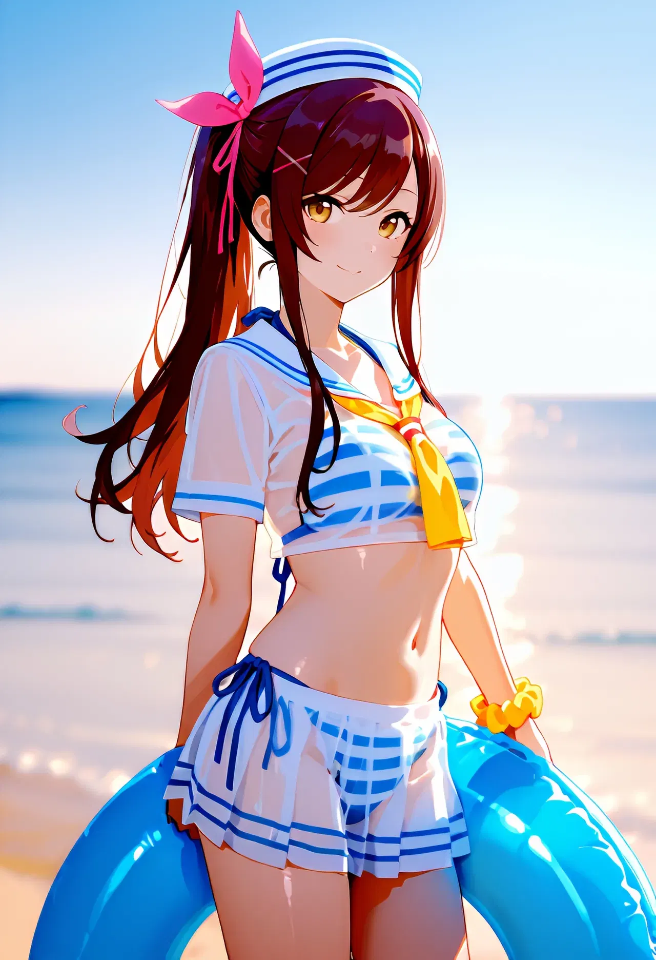 大崎甘奈ちゃんセーラー水着でふたりエッチ