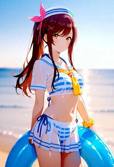 A Kanana Osaki em um maiô estilo marinha fazendo sexo a dois - Galeria Hentai