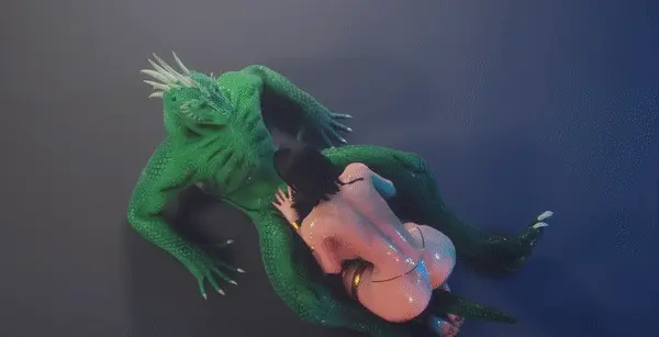 عاهرة كبيرة المؤخرة تقوم بمص قضيب رجل سحلية #3 - Hentai GIF