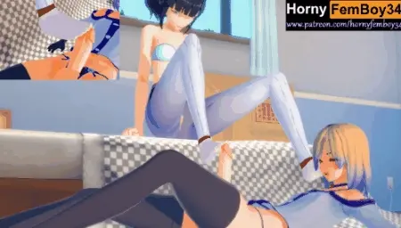 Genshin Impact - Katerina no puede dejar de jugar con la polla de Femboy. - GIF Hentai