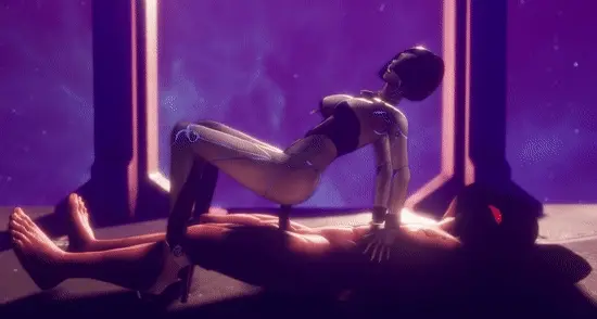 Robo Hot Chick تقفز على قضيب ضخم لص - GIF هنتاي