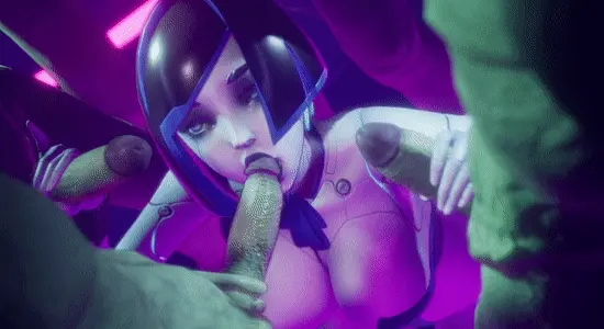 Robo Hot Chick chupa pollas de monstruos espaciales - GIF Hentai