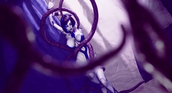 Robo Hot Chick se burla con el monstruo tentáculo - GIF Hentai