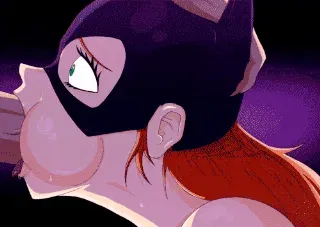 La garganta de Batgirl se llenó de semen. - GIF Hentai