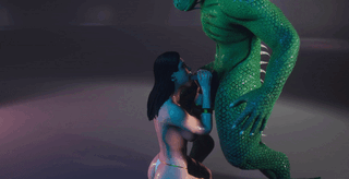 Big Ass Slut do a blowjob to Lizardman - Hentai GIF