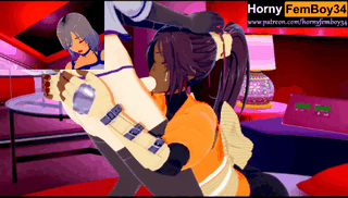 Bleach - Yoruichi Shihouin deepthroat Femboy cock - Hentai GIF