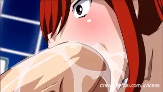 Erza nuốt tinh trùng vào miệng. - GIF Hentai