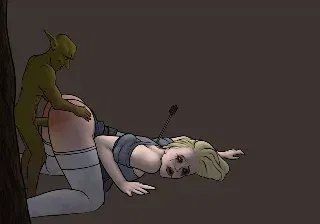 Дева не смогла сбежать от банды гоблинов-разбойников - Хентай GIF