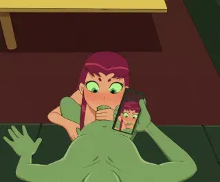Starfire kết liễu Beastboy bằng miệng của cô ấy. - GIF Hentai