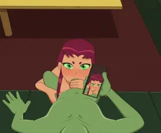 Starfire đang bú cặc của Beastboy. - GIF Hentai