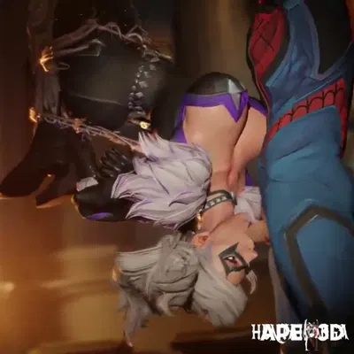 O Gato Preto de cabeça para baixo soprando no Homem-Aranha - porn hentai - Vídeo Hentai