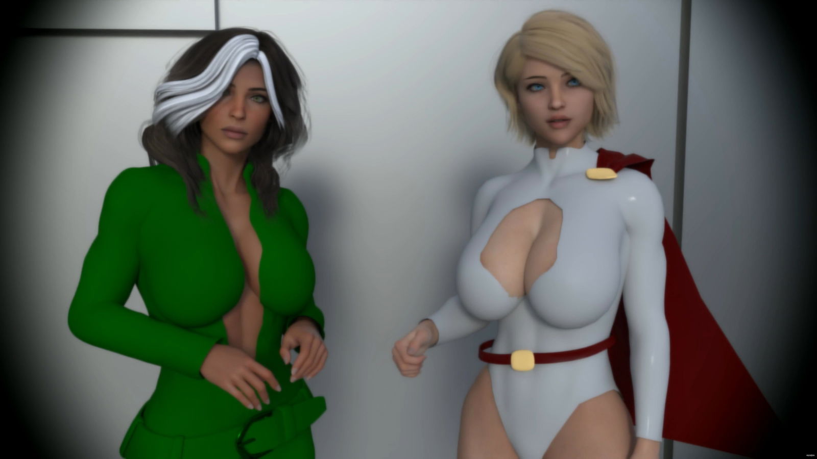 FGGB Power Girl e Rogue - porn hentai - Vídeo Hentai