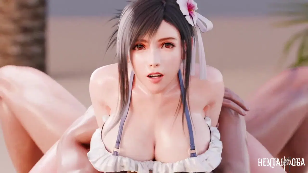 Hugging and riding Tifa on the beach