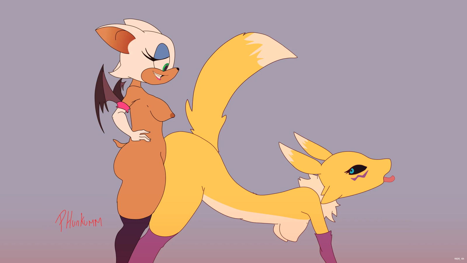 Phunkumm - Rouge the Bat Futa x Renamon Loop (Sounded) (Sonic x Digimon) - hentai porno - Video Hentai
