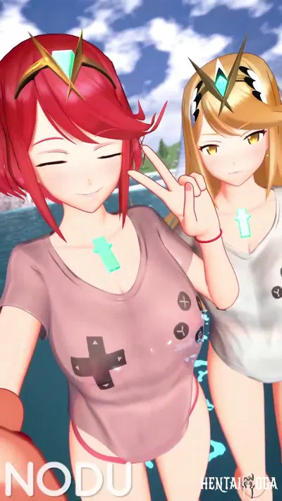 Pyra e Mythra mostrando os seios - porn hentai - Vídeo Hentai
