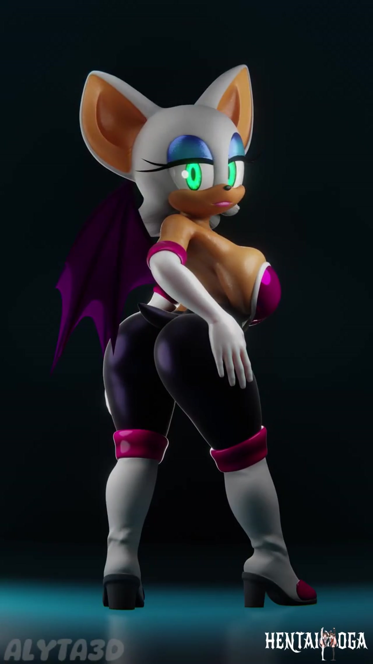 Rouge the Bat hace estiramientos antes de la atracción - hentai porno - Video Hentai