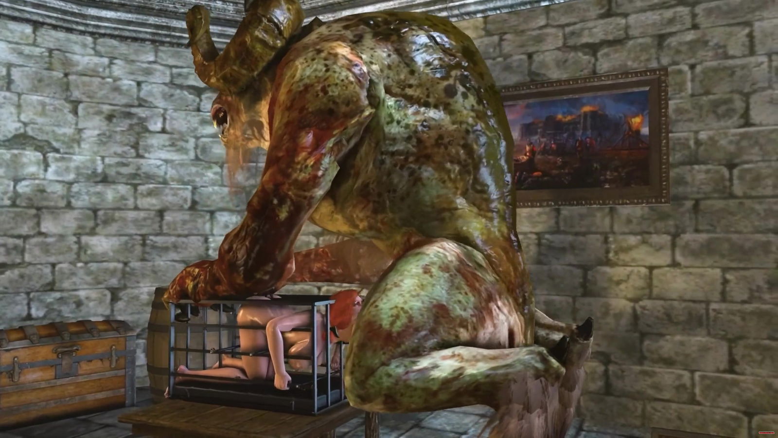 Triss Merigold caged and her throat stretched by a giant Monster Cock - hentai porn - Hentai Video